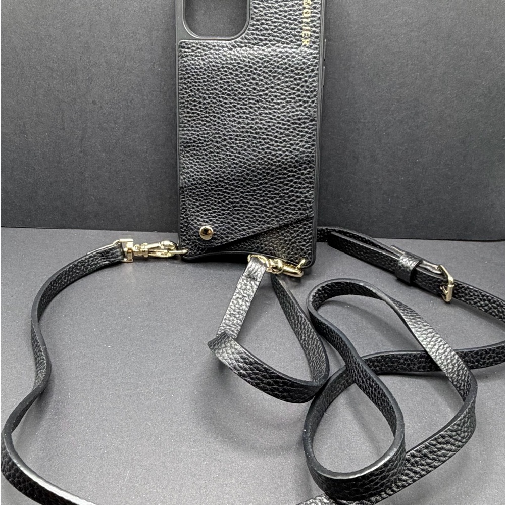 Bandolier Stylish Black Leather iPhone 12 Pro Max Case with Strap - Picture 3 of 5
